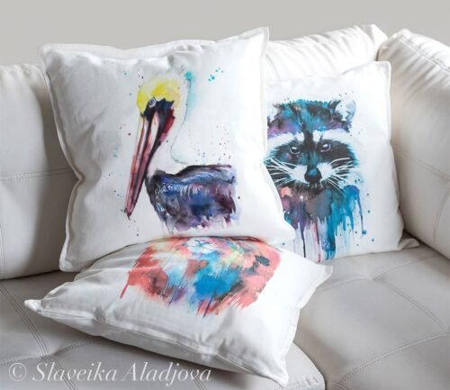 Brown pelican art Pillow cover