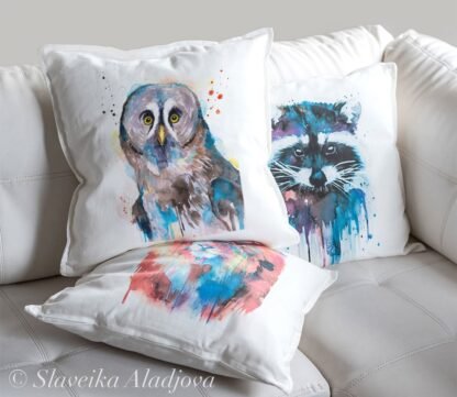 Great grey owl art Pillow cover