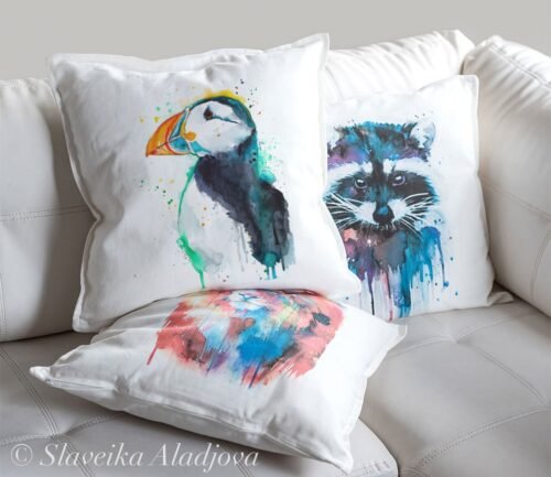 Atlantic puffin art Pillow cover