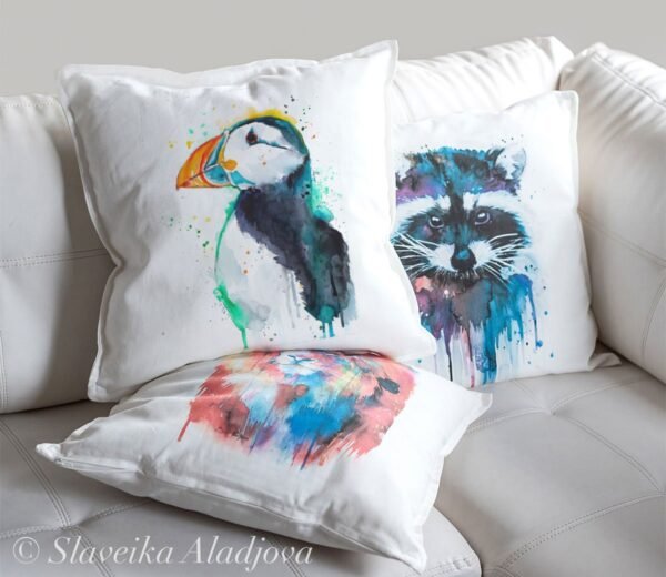 Atlantic puffin art Pillow cover Atlantic puffin art Pillow cover