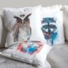 Crested owl art Pillow cover