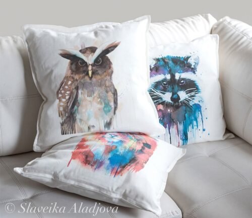 Crested owl art Pillow cover