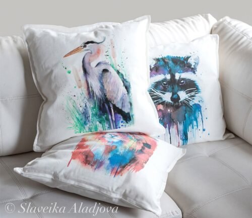 Great blue heron art Pillow cover