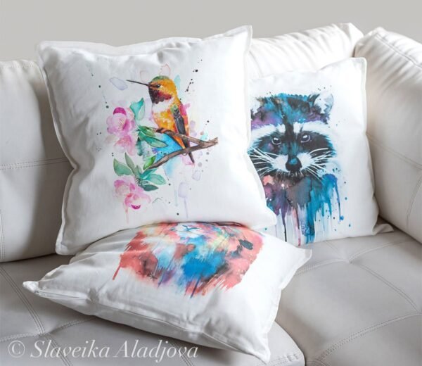 Rufous hummingbird art Pillow cover