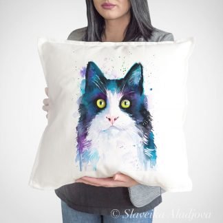 Black and white cat art pillow cover