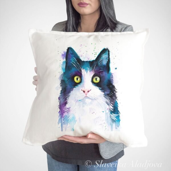 Black and white cat art pillow cover