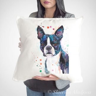 Boston Terrier art pillow cover