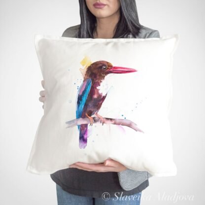 White-throated Kingfisher art Pillow cover