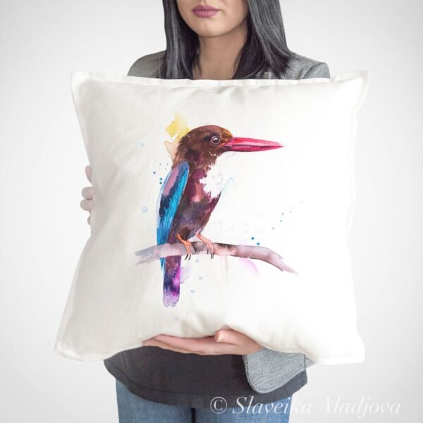 White-throated Kingfisher art Pillow cover White-throated Kingfisher art Pillow cover