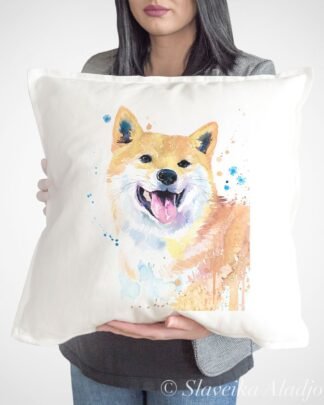 Cream Shiba Inu art pillow cover