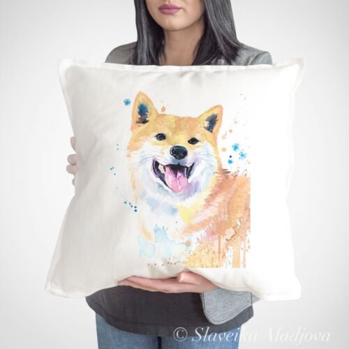 Cream Shiba Inu art pillow cover