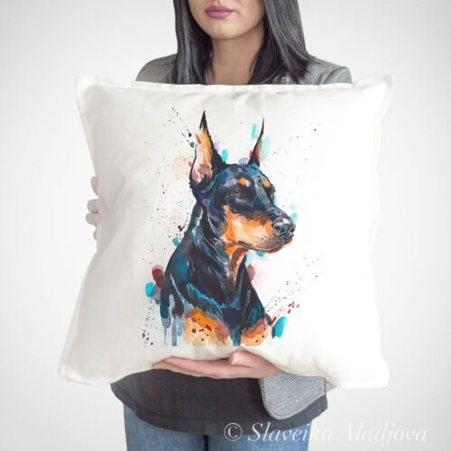 Doberman art pillow cover