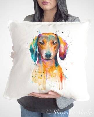 Red Dachshund art pillow cover