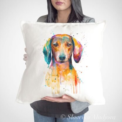 Red Dachshund art pillow cover