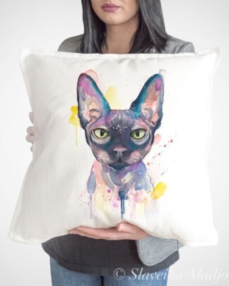 Sphynx cat art pillow cover