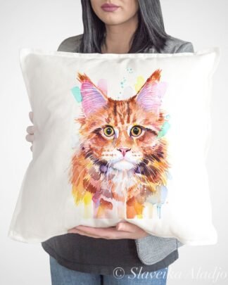Maine Coon Cat Red Tabby art pillow cover