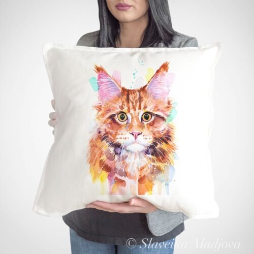 Maine Coon Cat Red Tabby art pillow cover