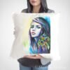 Girl with peacock earrings pillow cover Girl with peacock earrings pillow cover