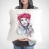 Girl portrait with succulents pillow cover