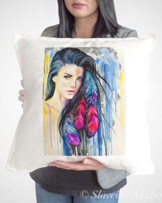 Girl portrait art pillow cover