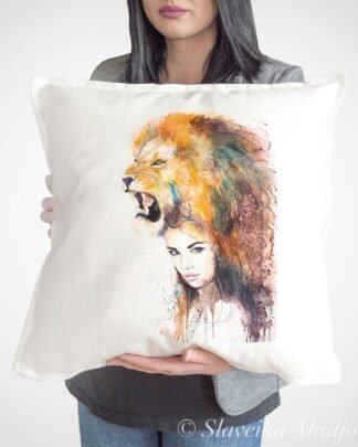 Lion girl art pillow cover