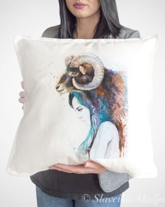 Mouflon girl art pillow cover