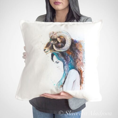 Mouflon girl art pillow cover