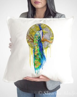 Peacock art pillow cover