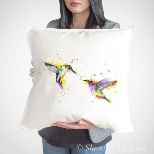 Hummingbirds art Pillow cover