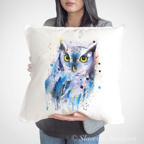Screech owl art Pillow cover
