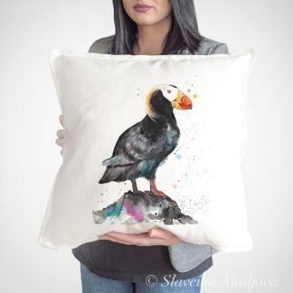 Tufted puffin art Pillow cover