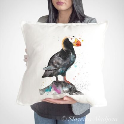 Tufted puffin art Pillow cover