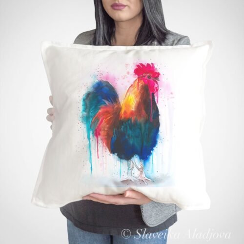 Rooster Colorful art Pillow cover
