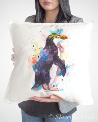 Royal penguin art Pillow cover