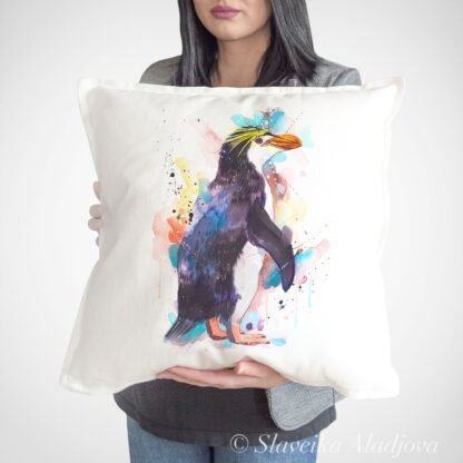 Royal penguin art Pillow cover