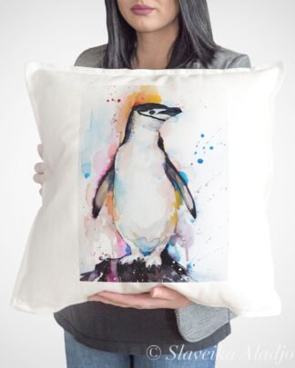 Rockhopper penguin art Pillow cover