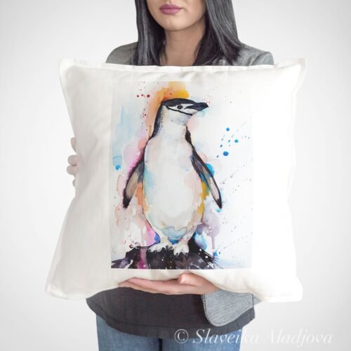 Rockhopper penguin art Pillow cover