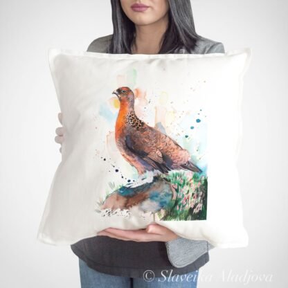 Red grouse art Pillow cover