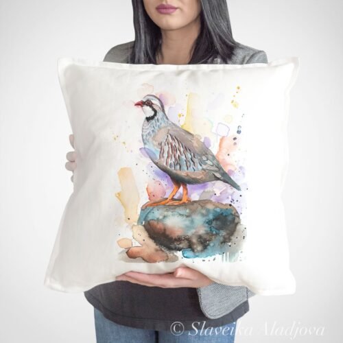 Red-legged partridge art Pillow cover