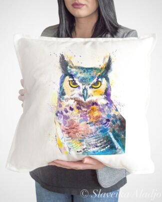 Horned Owl art Pillow cover