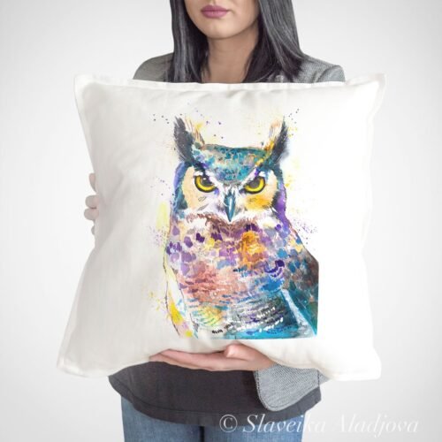 Horned Owl art Pillow cover
