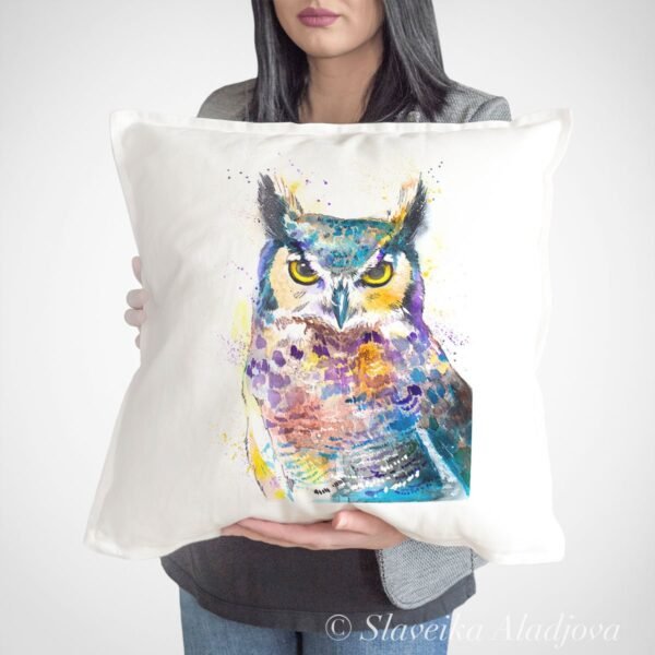 Horned Owl art Pillow cover