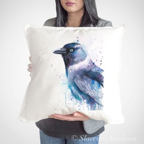 Jackdaw art Pillow cover
