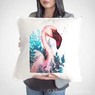 Lesser flamingo art Pillow cover