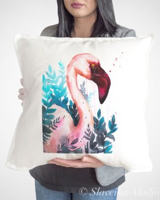 Lesser flamingo art Pillow cover