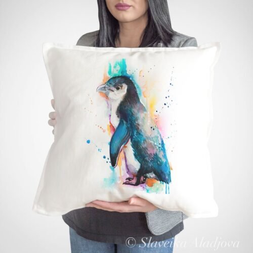 Little Blue Penguin art Pillow cover Little Blue Penguin art Pillow cover