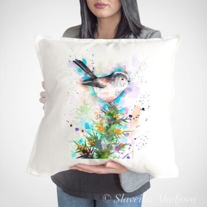 Long-tailed tit art Pillow cover