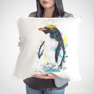 Macaroni penguin art Pillow cover