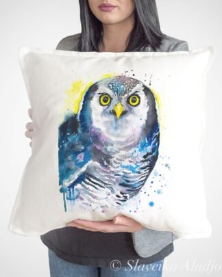 Northern hawk-owl art Pillow cover