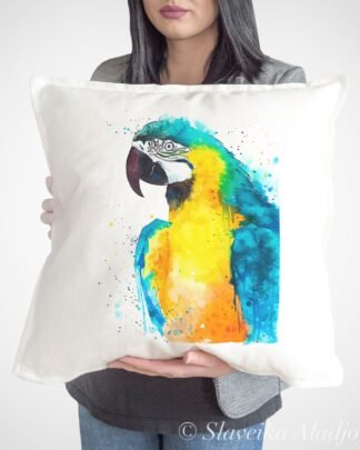 Blue and yellow macaw art Pillow cover